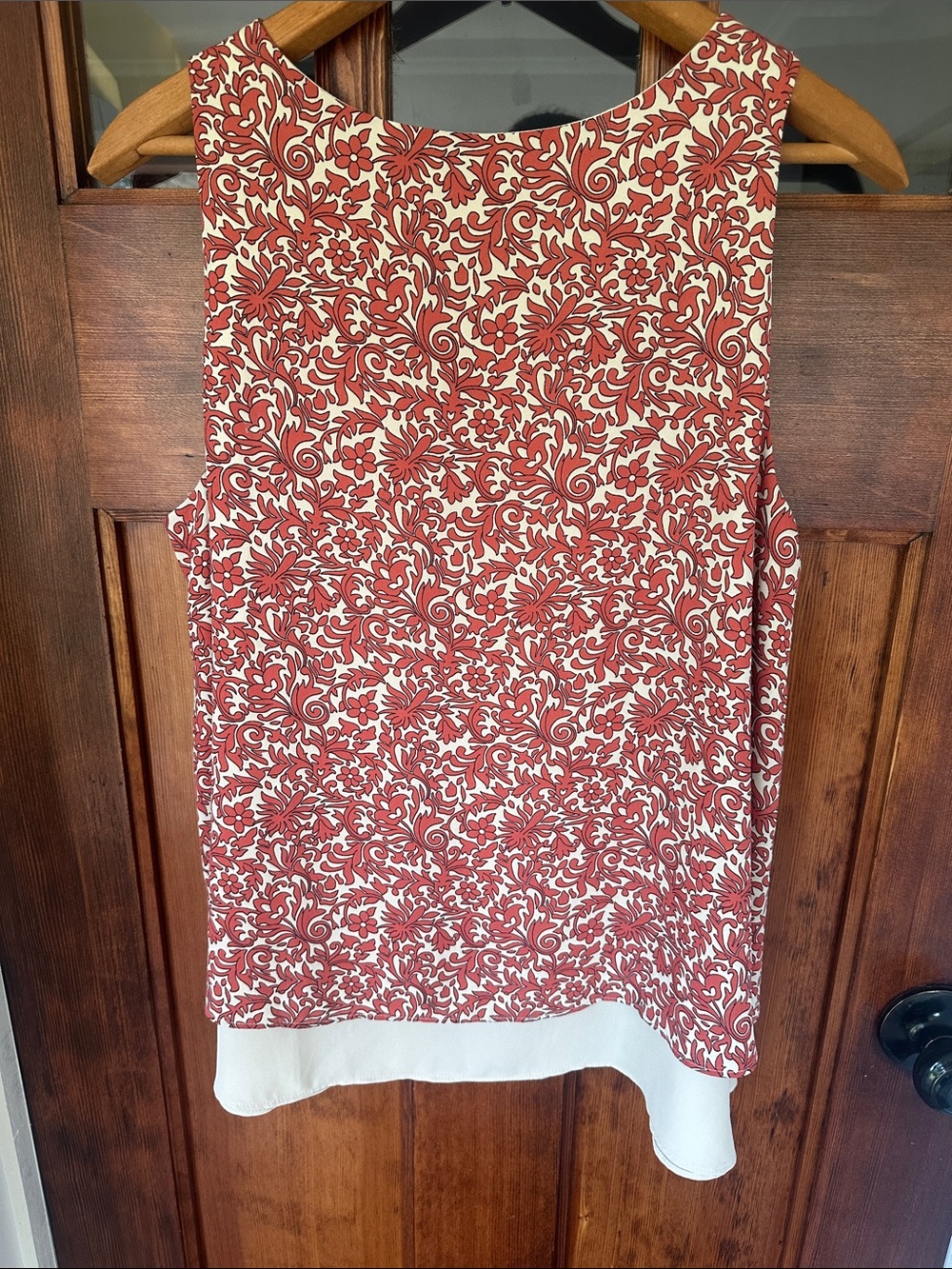 LOFT Outlet Coral Terracotta Red Scrollwork Floral Sleeveless Blouse Layered M - Picture 4 of 9
